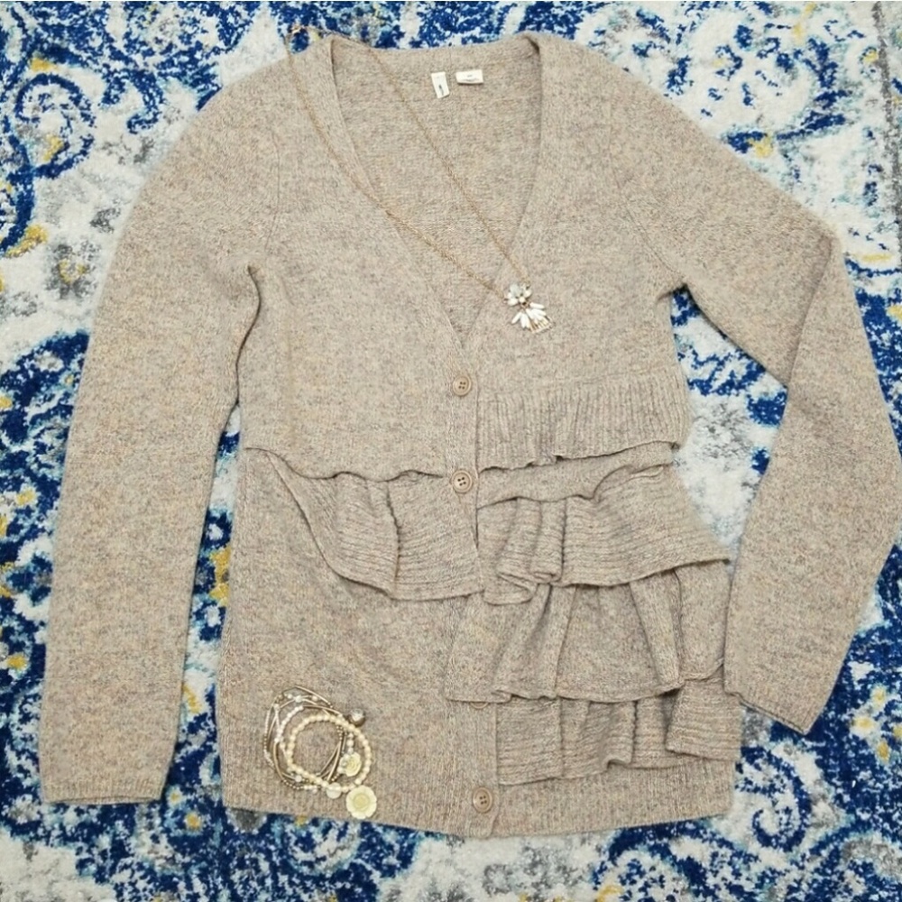 Moth Wool Split Decision Ruffle Cardi Sweater M - image 5